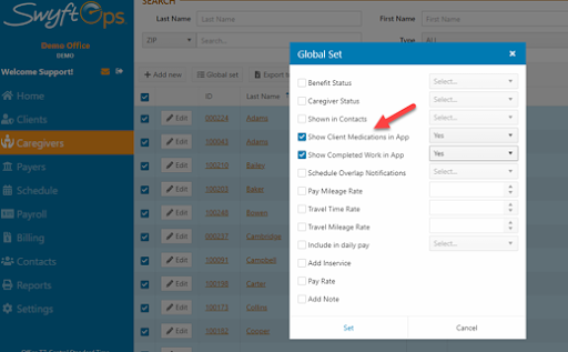 medication information example from caregiver app