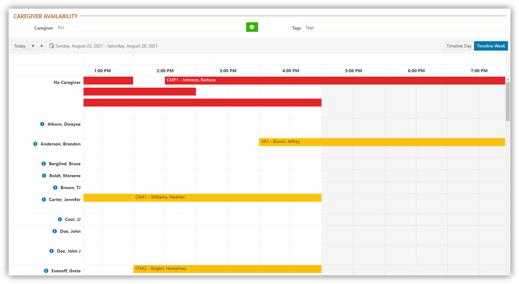 Caregiver availability dashboard on SwyftOps app app