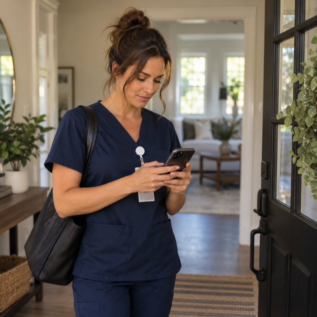 Home caregiver supporting EVV compliance during an in-home visit